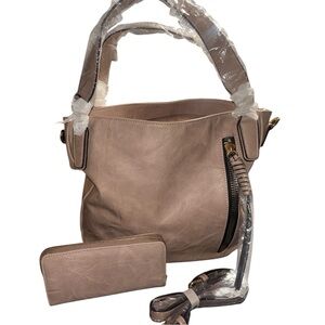 Taupe Hobo Bag with Matching Wallet